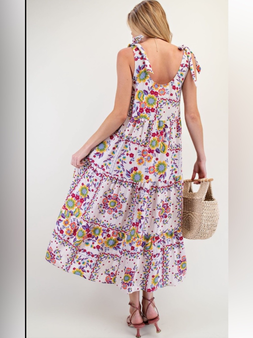 877 ❤️ EASEL PRINTED RAYON NYLON TIERED MAXI DRESS - Picture 2 of 4